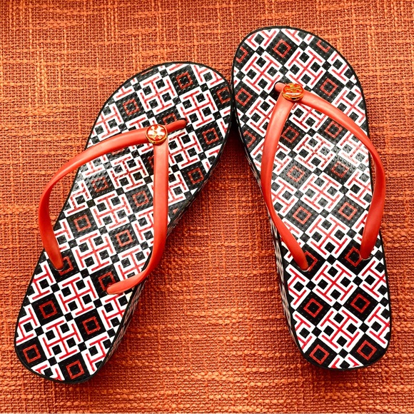 Tory Burch Platform Wedge Thong Flip Flop Sandals Thandie Logo Size 6 NWT - Picture 8 of 8
